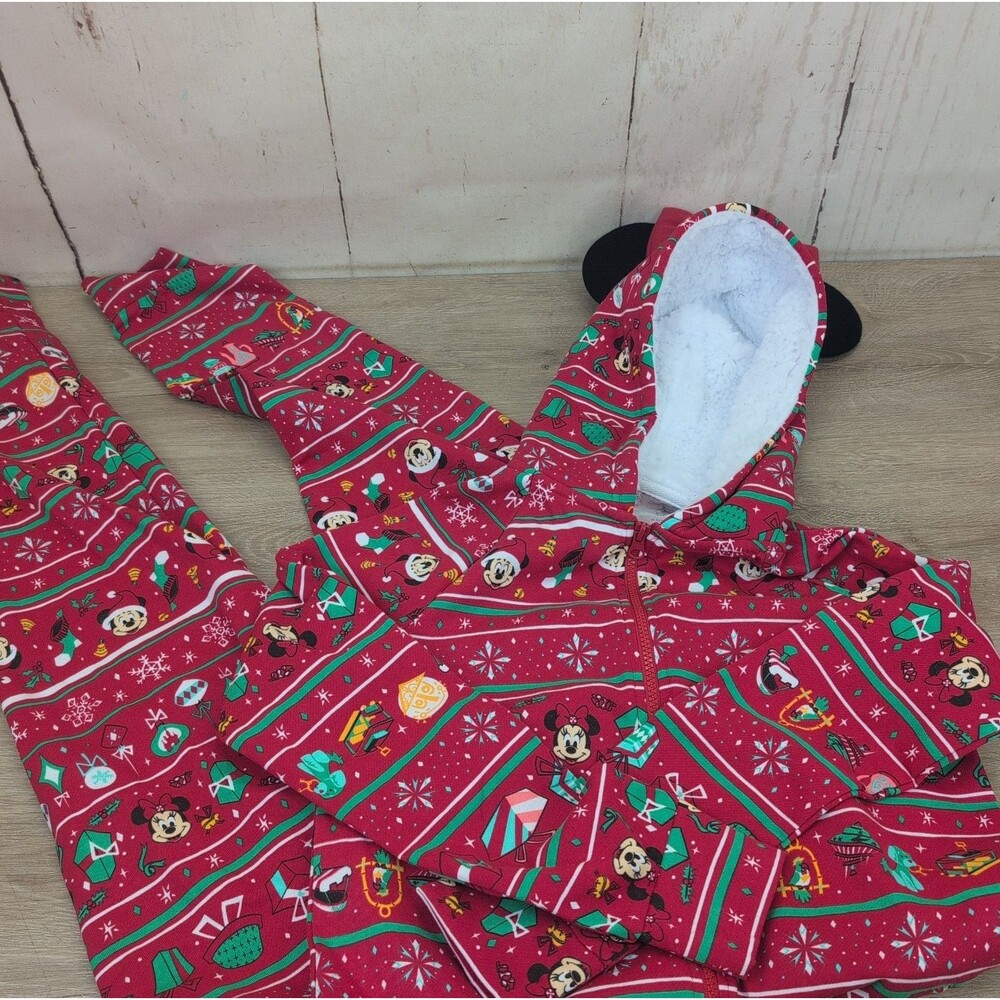Disney Minnie Mouse One Piece Pajamas Womens Extra Small Christmas Jumpsuit Ears